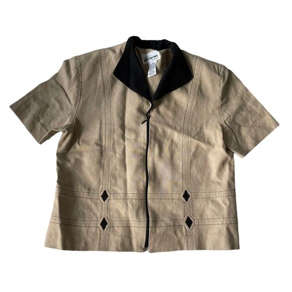 Vintage 1990s Petite Perceptions Short Sleeve Blazer Linen Blend Tan 8 Petite - Picture 7 of 7